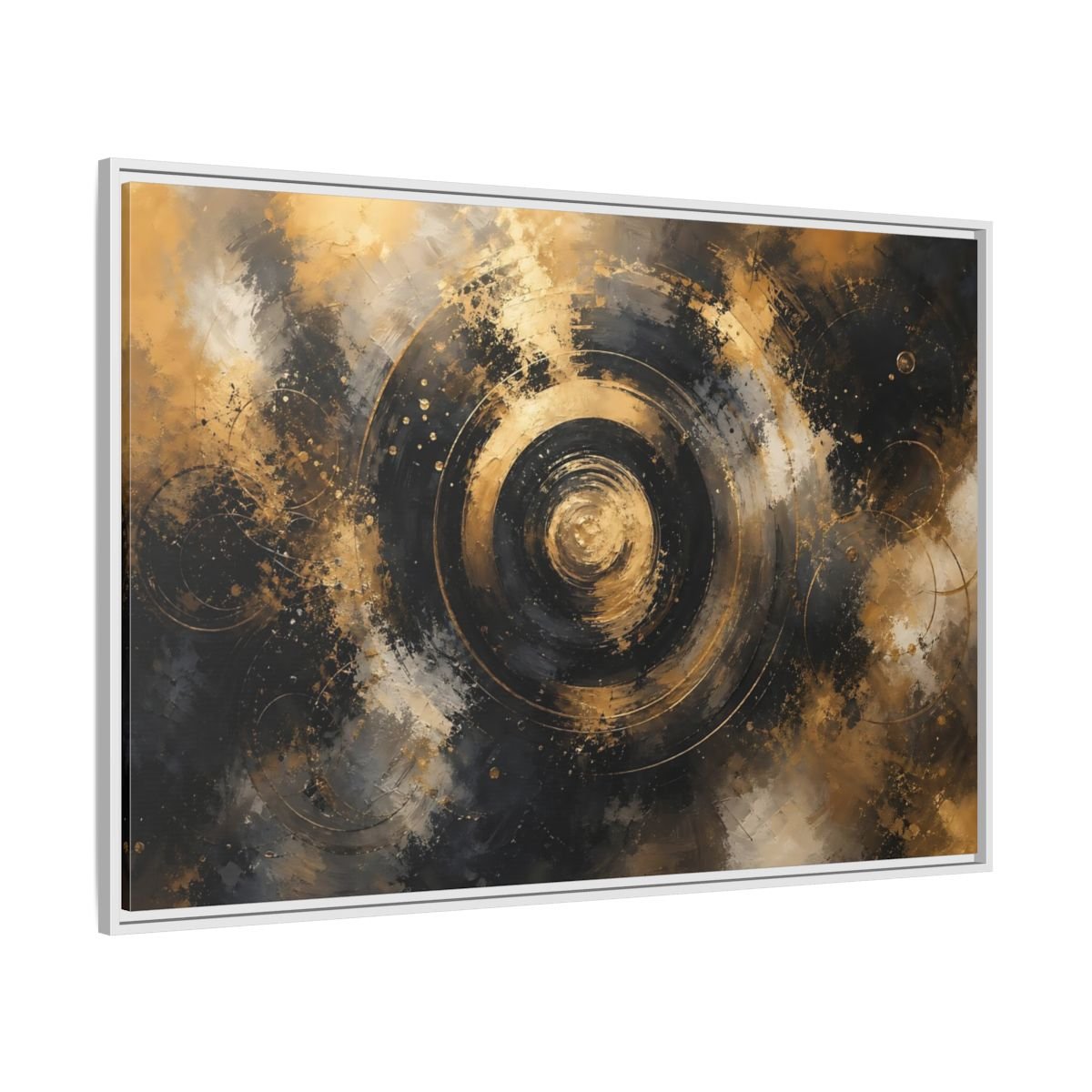 Abstract Concentric Circles Black Gold Framed Canvas Print – Living Room, Above Fireplace - YesArtYes