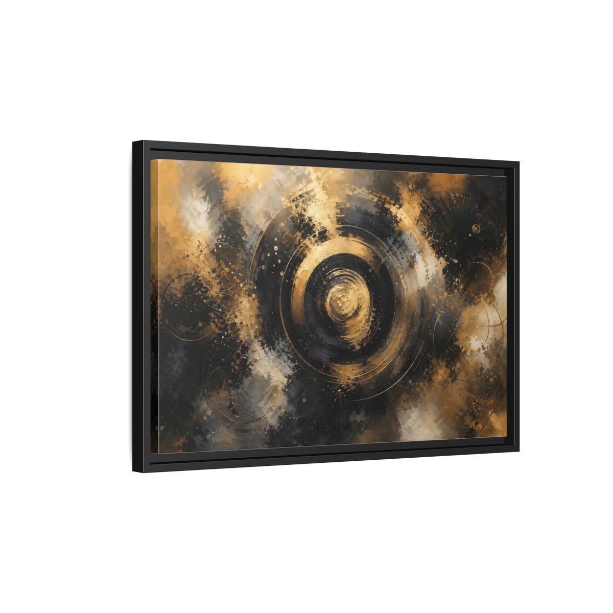 Abstract Concentric Circles Black Gold Framed Canvas Print – Living Room, Above Fireplace - YesArtYes