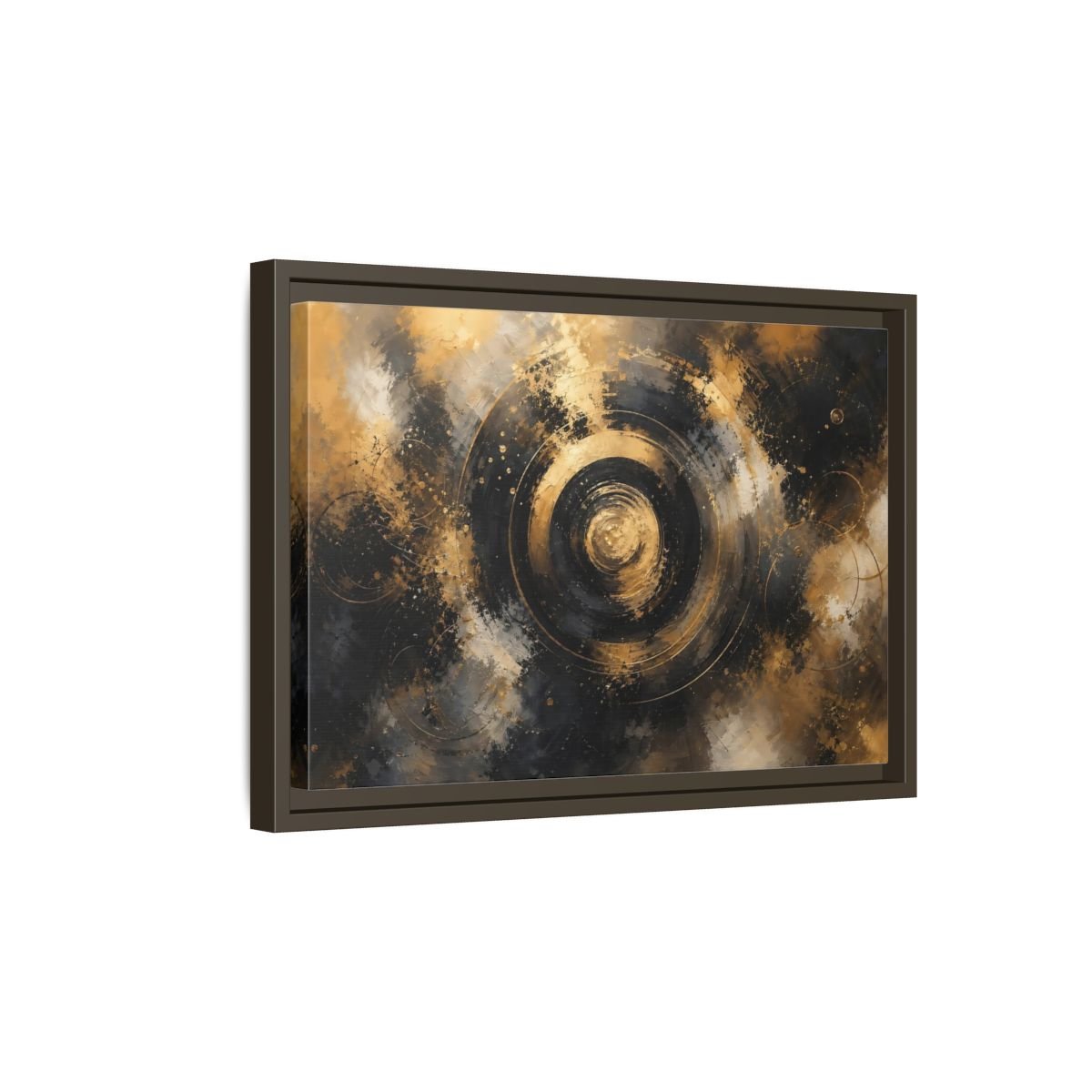 Abstract Concentric Circles Black Gold Framed Canvas Print – Living Room, Above Fireplace - YesArtYes