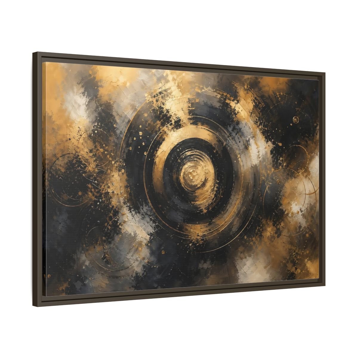 Abstract Concentric Circles Black Gold Framed Canvas Print – Living Room, Above Fireplace - YesArtYes