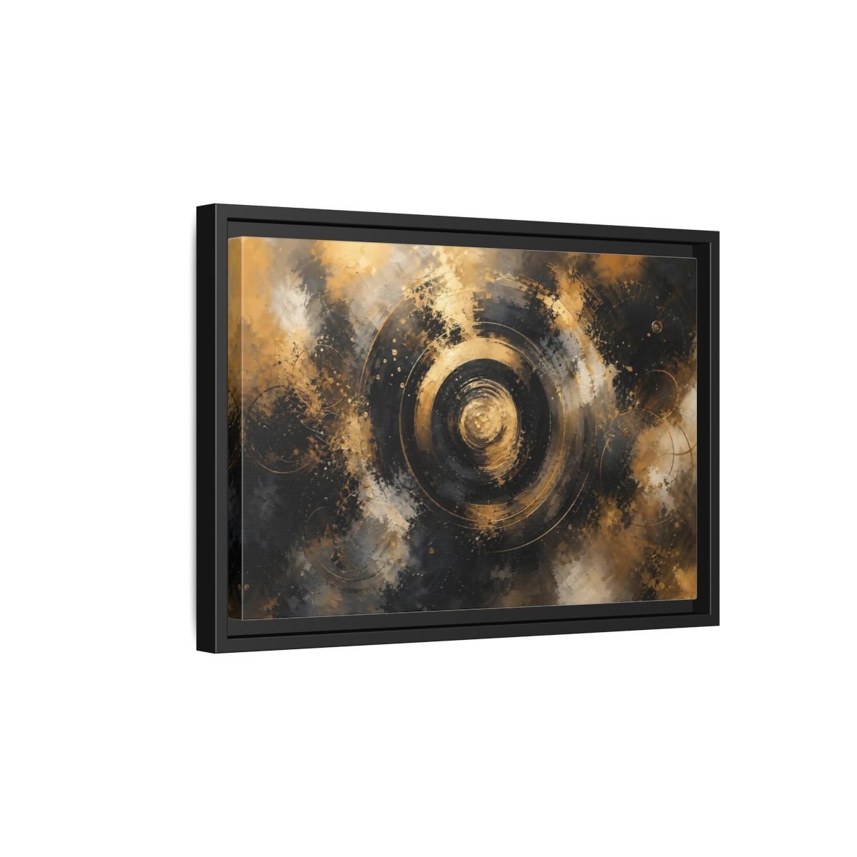 Abstract Concentric Circles Black Gold Framed Canvas Print – Living Room, Above Fireplace - YesArtYes