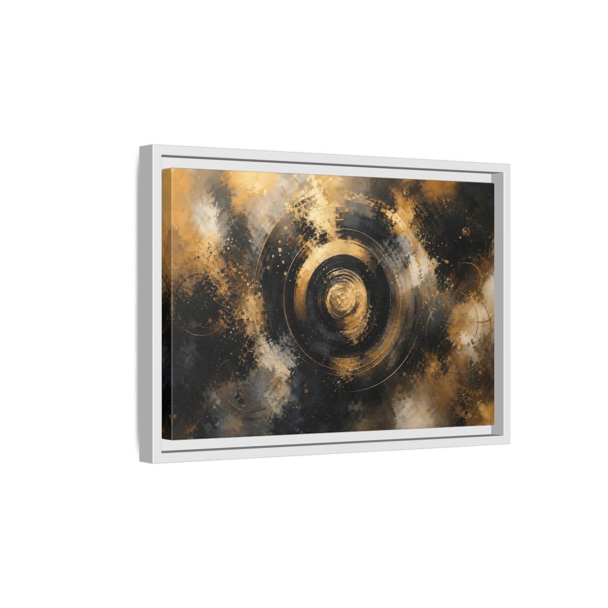 Abstract Concentric Circles Black Gold Framed Canvas Print – Living Room, Above Fireplace - YesArtYes