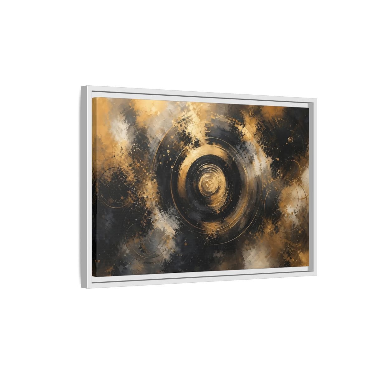 Abstract Concentric Circles Black Gold Framed Canvas Print – Living Room, Above Fireplace - YesArtYes