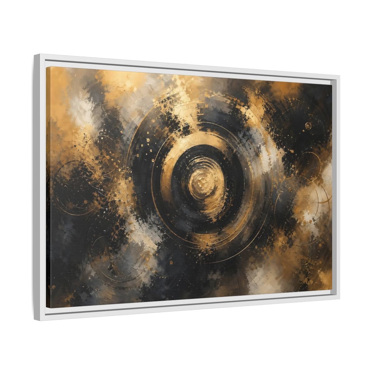 Abstract Concentric Circles Black Gold Framed Canvas Print – Living Room, Above Fireplace - YesArtYes