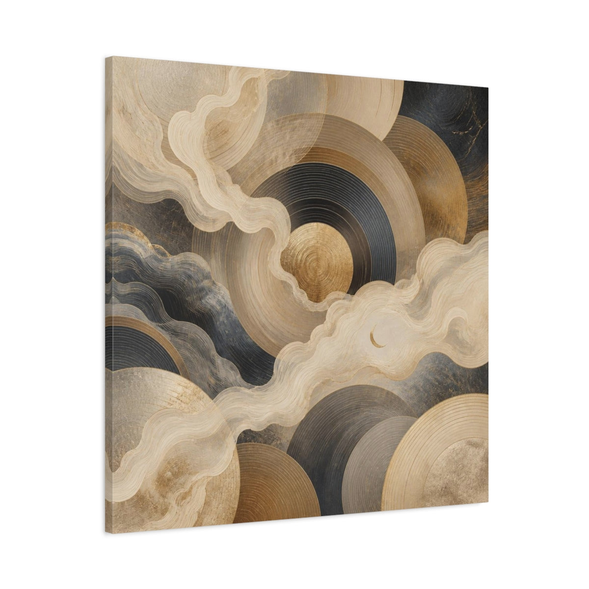 Main Mockup. Abstract Concentric Circles With Crescent shown as canvas print