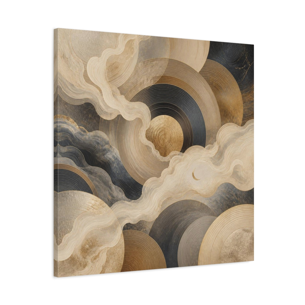 Side Mockup 3. Abstract Concentric Circles With Crescent shown as canvas print