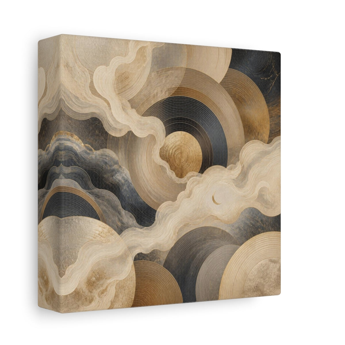 Side Mockup 2. Abstract Concentric Circles With Crescent shown as canvas print