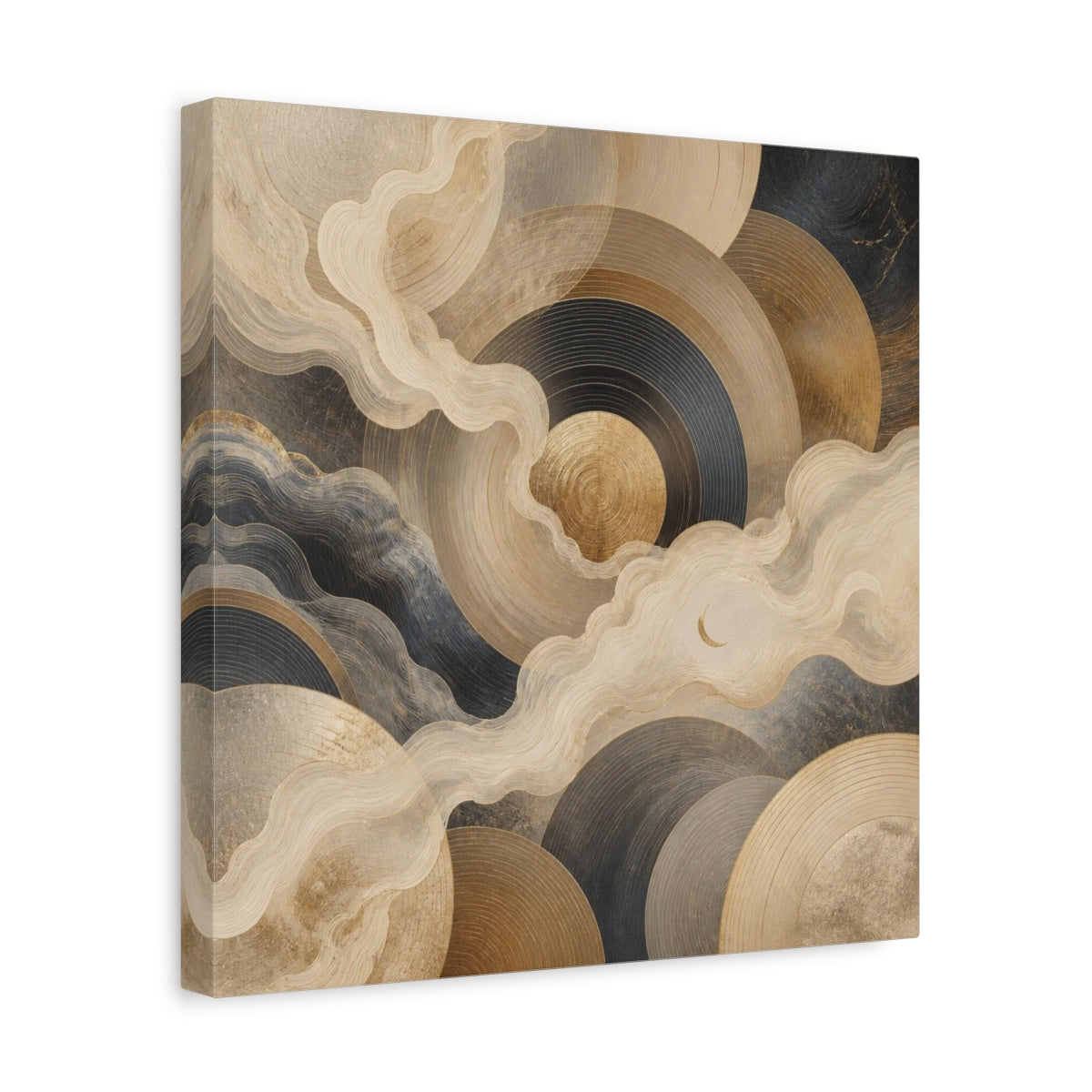 Side Mockup 7. Abstract Concentric Circles With Crescent shown as canvas print