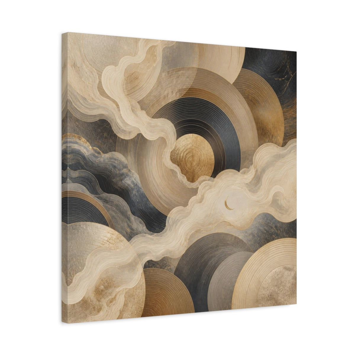 Side Mockup 4. Abstract Concentric Circles With Crescent shown as canvas print