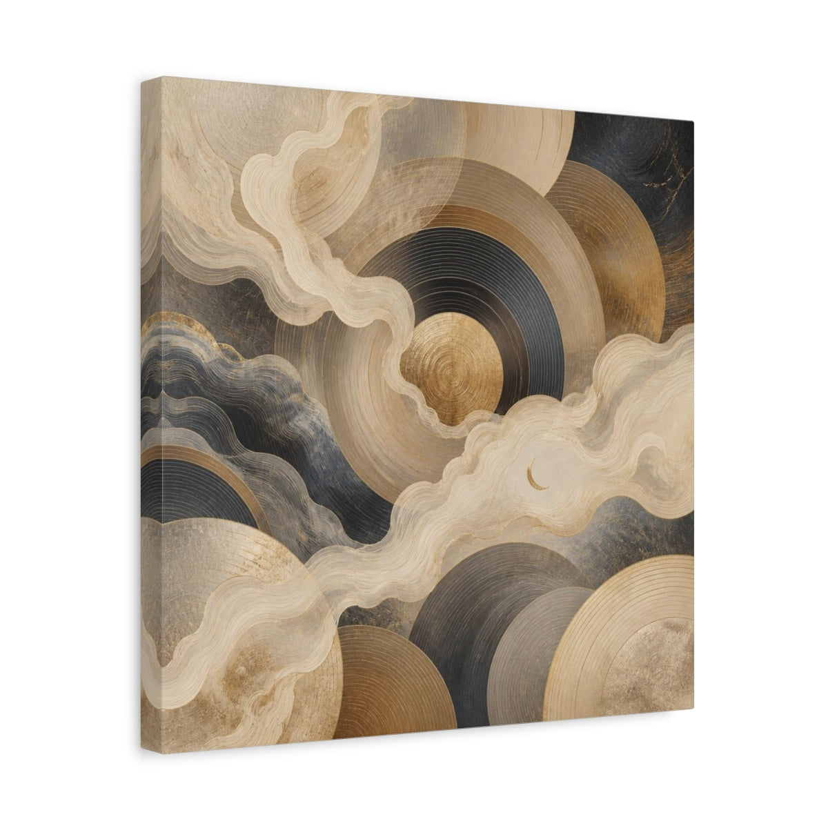 Side Mockup 6. Abstract Concentric Circles With Crescent shown as canvas print