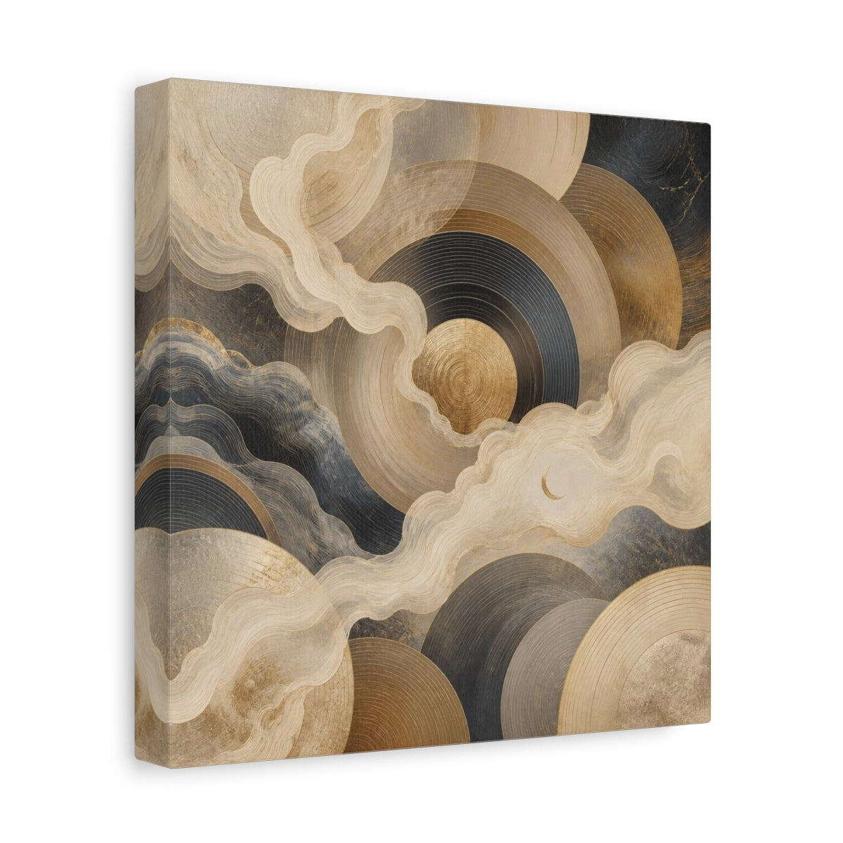 Side Mockup 9. Abstract Concentric Circles With Crescent shown as canvas print