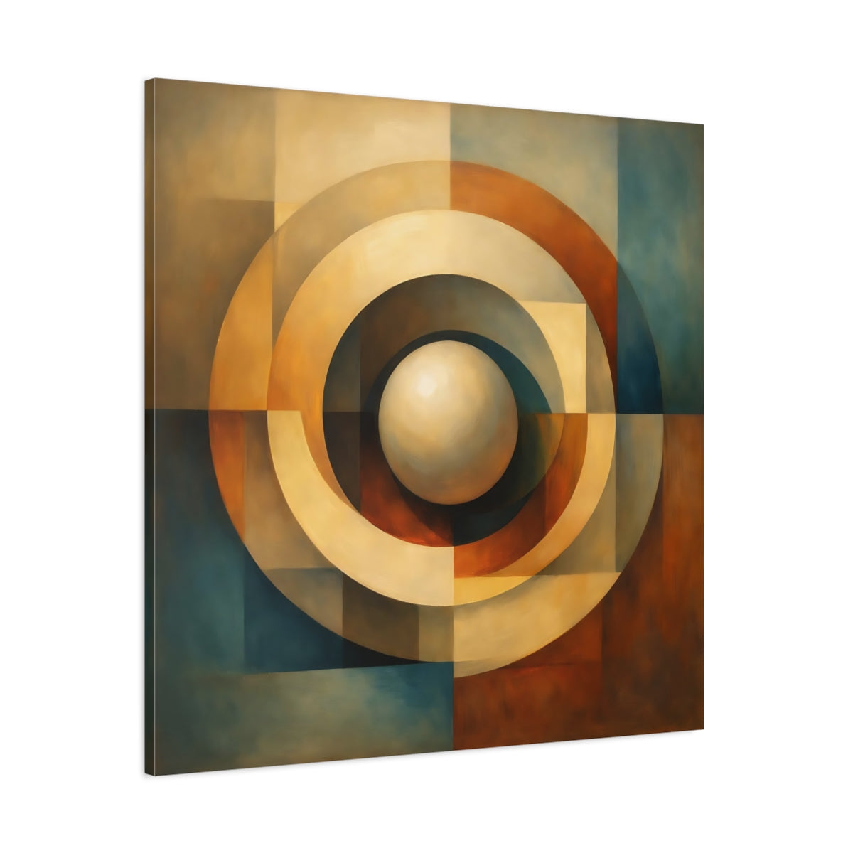 Main Mockup. Abstract Concentric Rings Abstract Earthy Tones shown as stretched canvas wall art