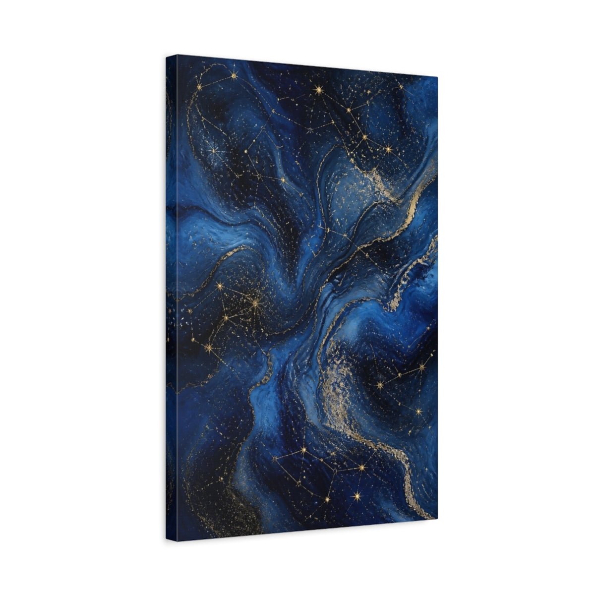 Abstract Constellations Blue And Gold Canvas Wall Art Print – Living Room, Above Console Table - YesArtYes