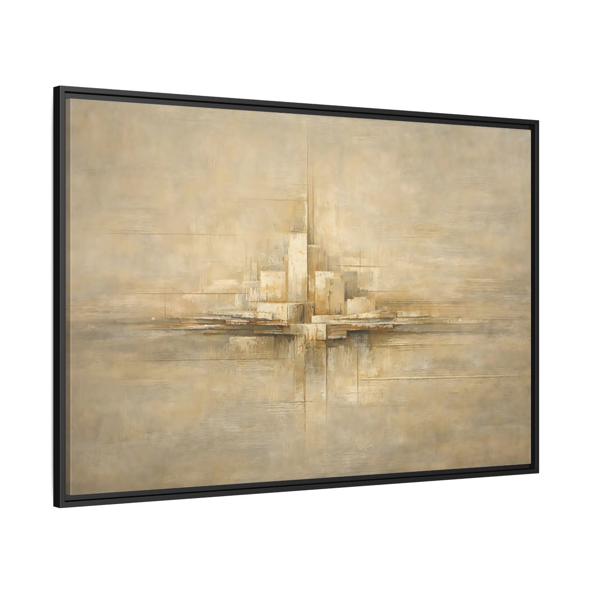Side Mockup 12. Abstract Abstract City Beige Abstract shown as stretched canvas wall art