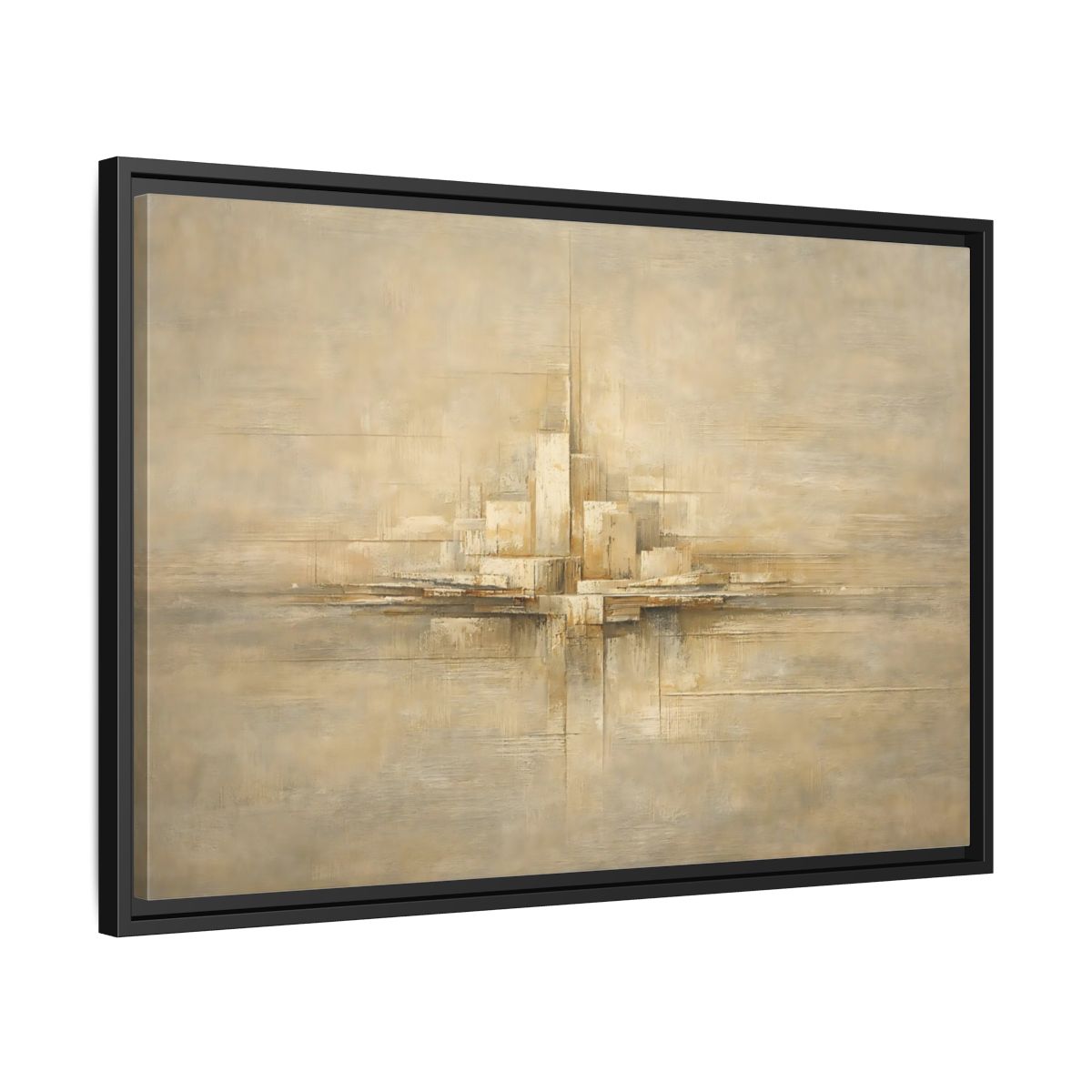 Side Mockup 14. Abstract Abstract City Beige Abstract shown as stretched canvas wall art