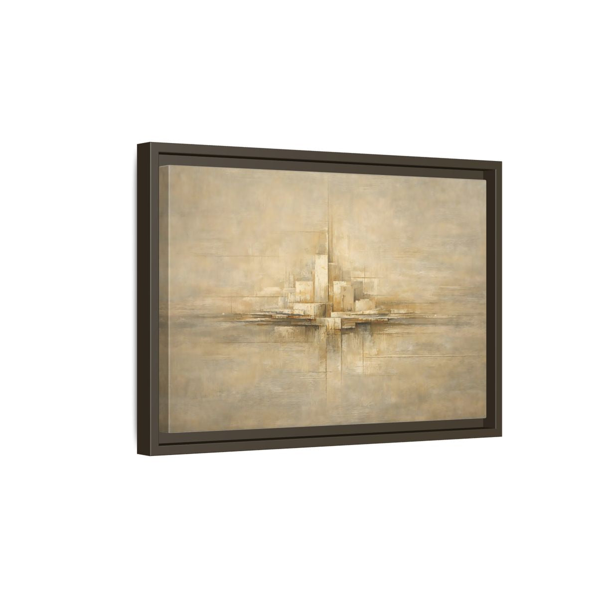 Side Mockup 5. Abstract Abstract City Beige Abstract shown as stretched canvas wall art