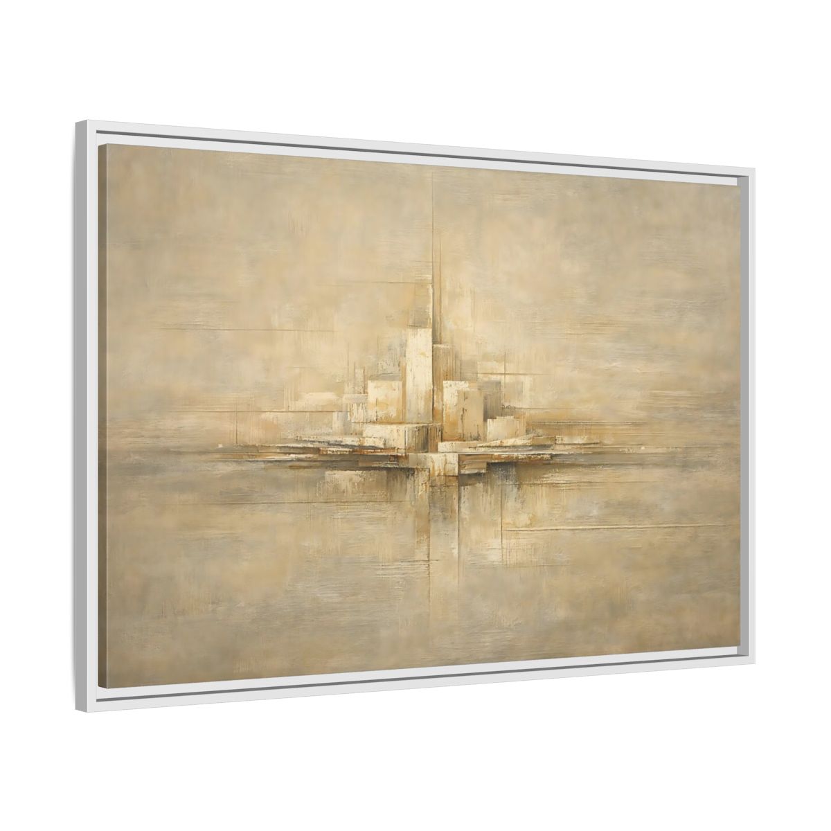 Side Mockup 8. Abstract Abstract City Beige Abstract shown as stretched canvas wall art