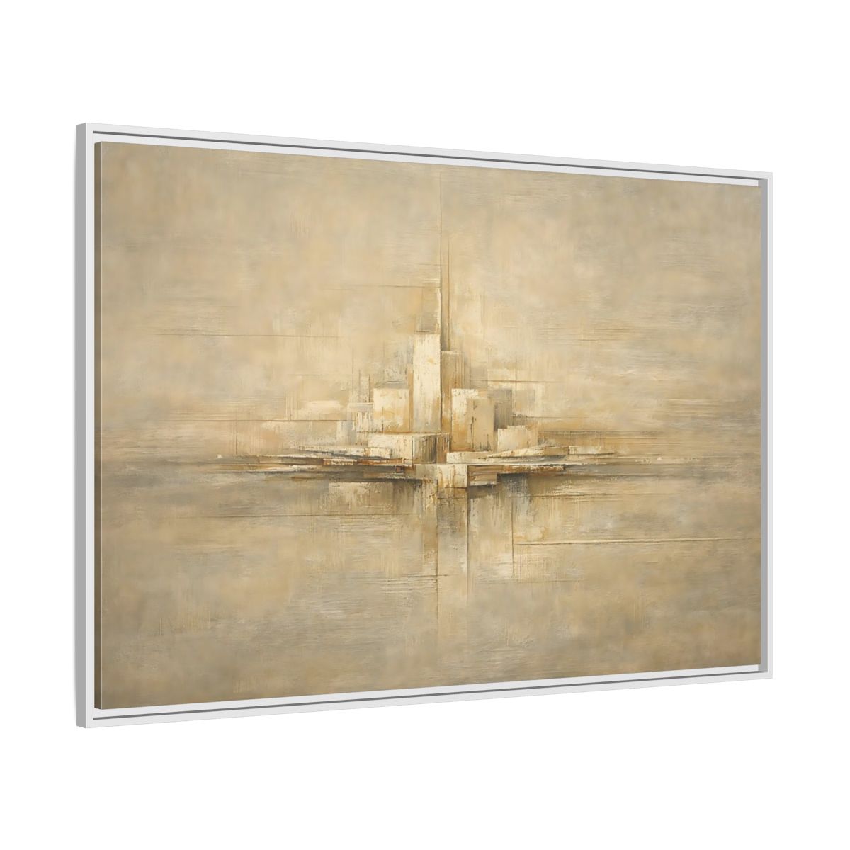 Side Mockup 7. Abstract Abstract City Beige Abstract shown as stretched canvas wall art