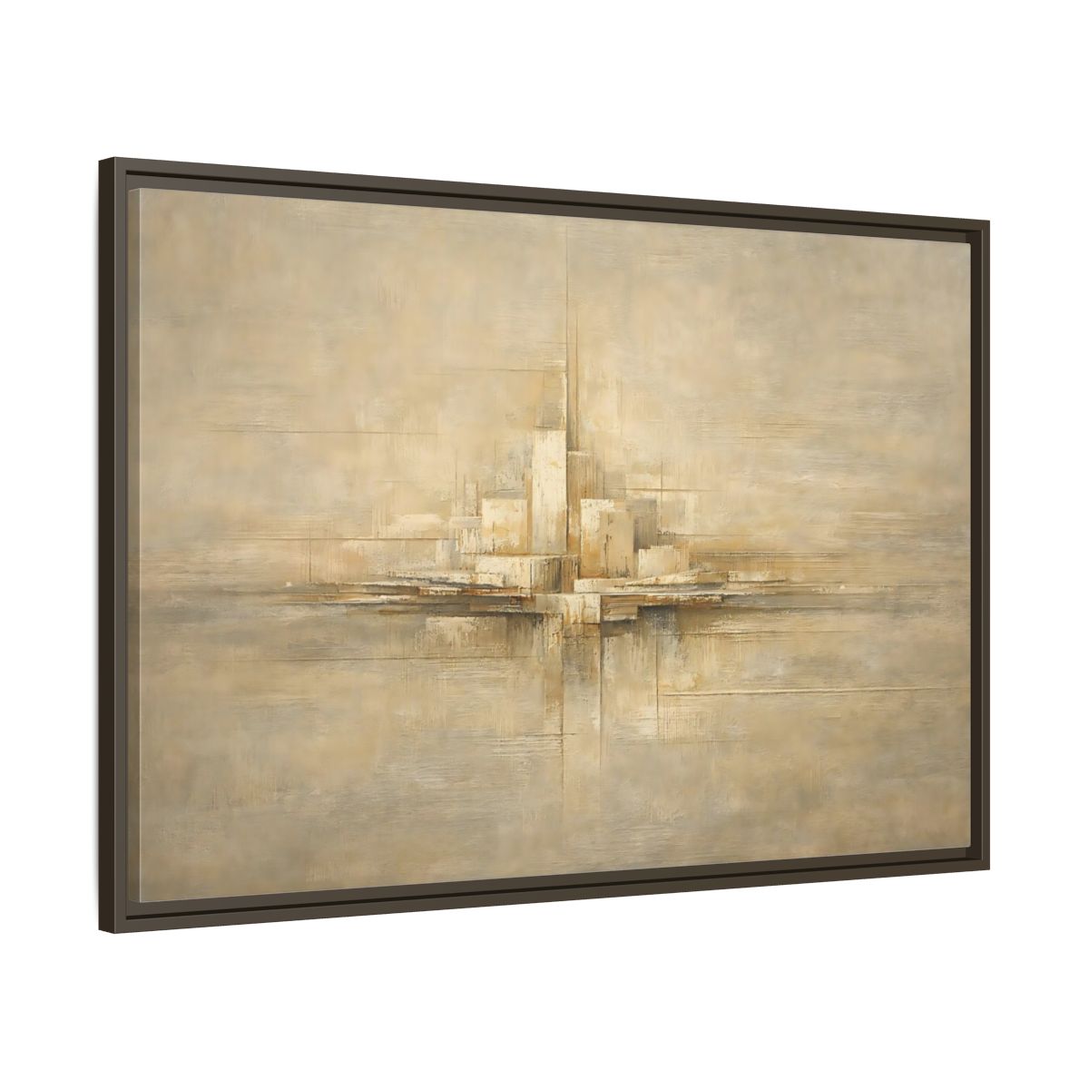 Side Mockup 9. Abstract Abstract City Beige Abstract shown as stretched canvas wall art