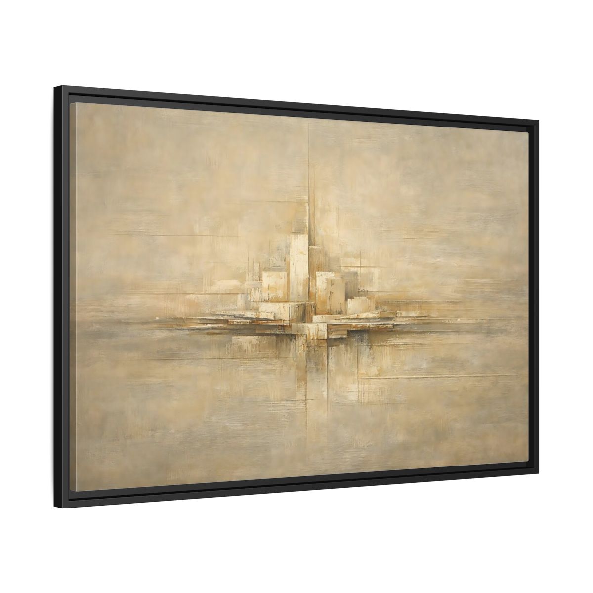 Side Mockup 13. Abstract Abstract City Beige Abstract shown as stretched canvas wall art