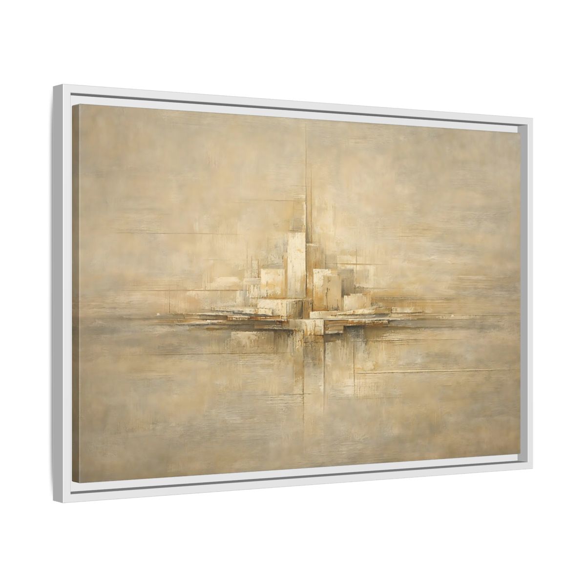 Side Mockup 10. Abstract Abstract City Beige Abstract shown as stretched canvas wall art