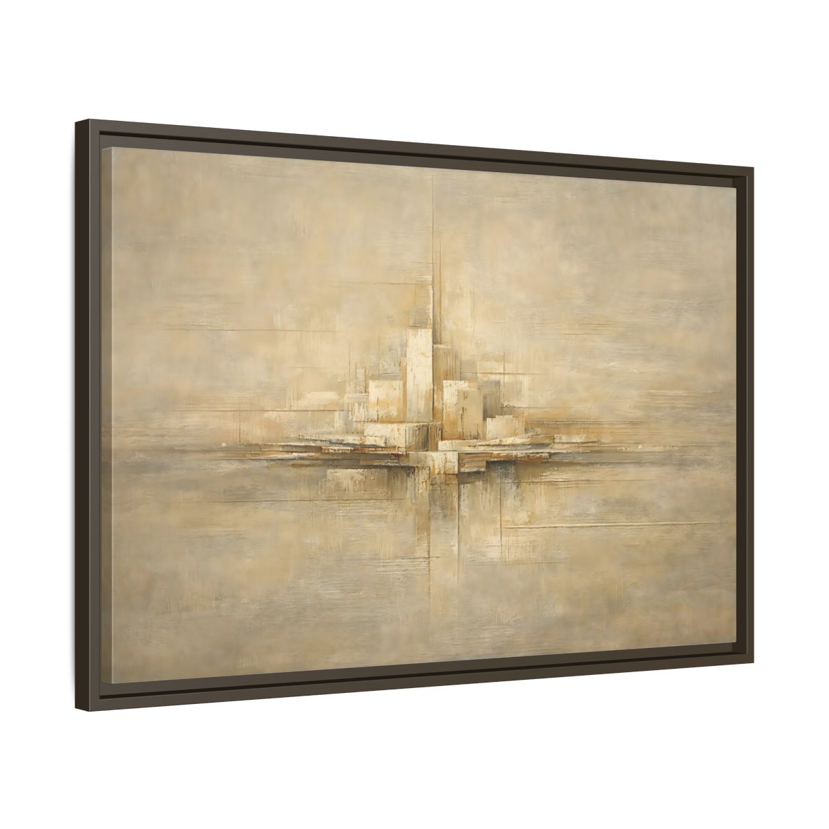 Side Mockup 11. Abstract Abstract City Beige Abstract shown as stretched canvas wall art