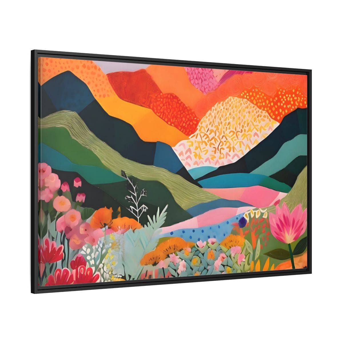 Side Mockup 12. Nature Abstract Landscape Vibrant Abstract Landscape shown as stretched canvas wall art