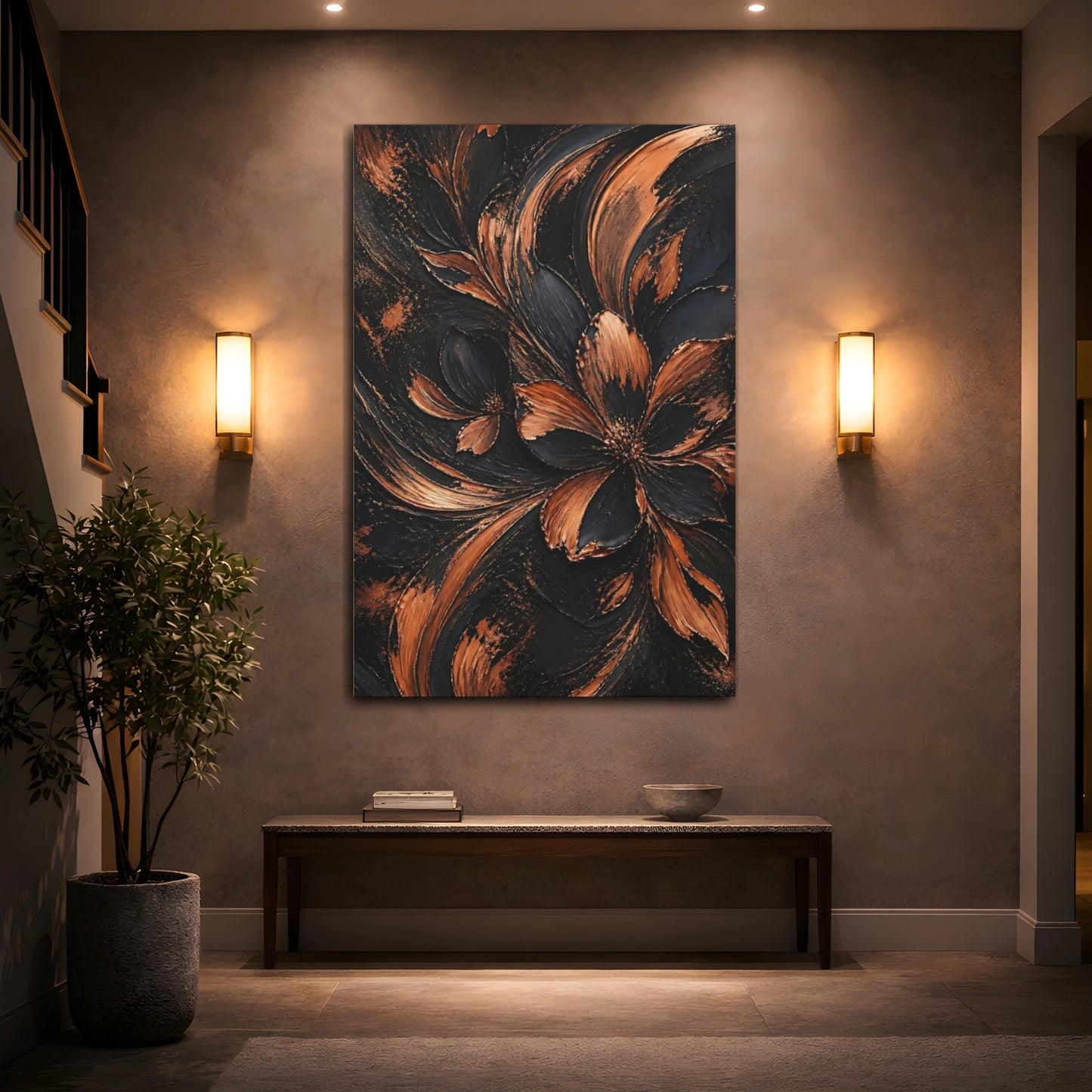 Mockup 2. Abstract Copper Flower shown as canvas print