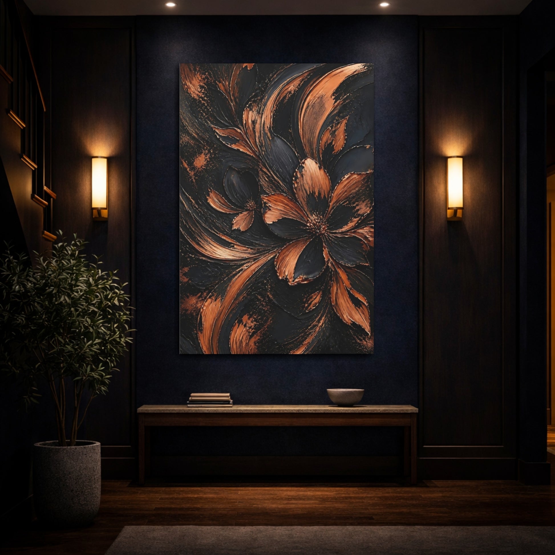Mockup 4. Abstract Copper Flower shown as canvas print