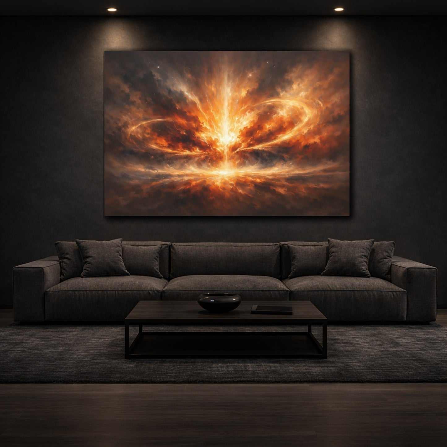 Mockup 2. Abstract Cosmic Energy High Contrast Scene shown as stretched canvas wall art