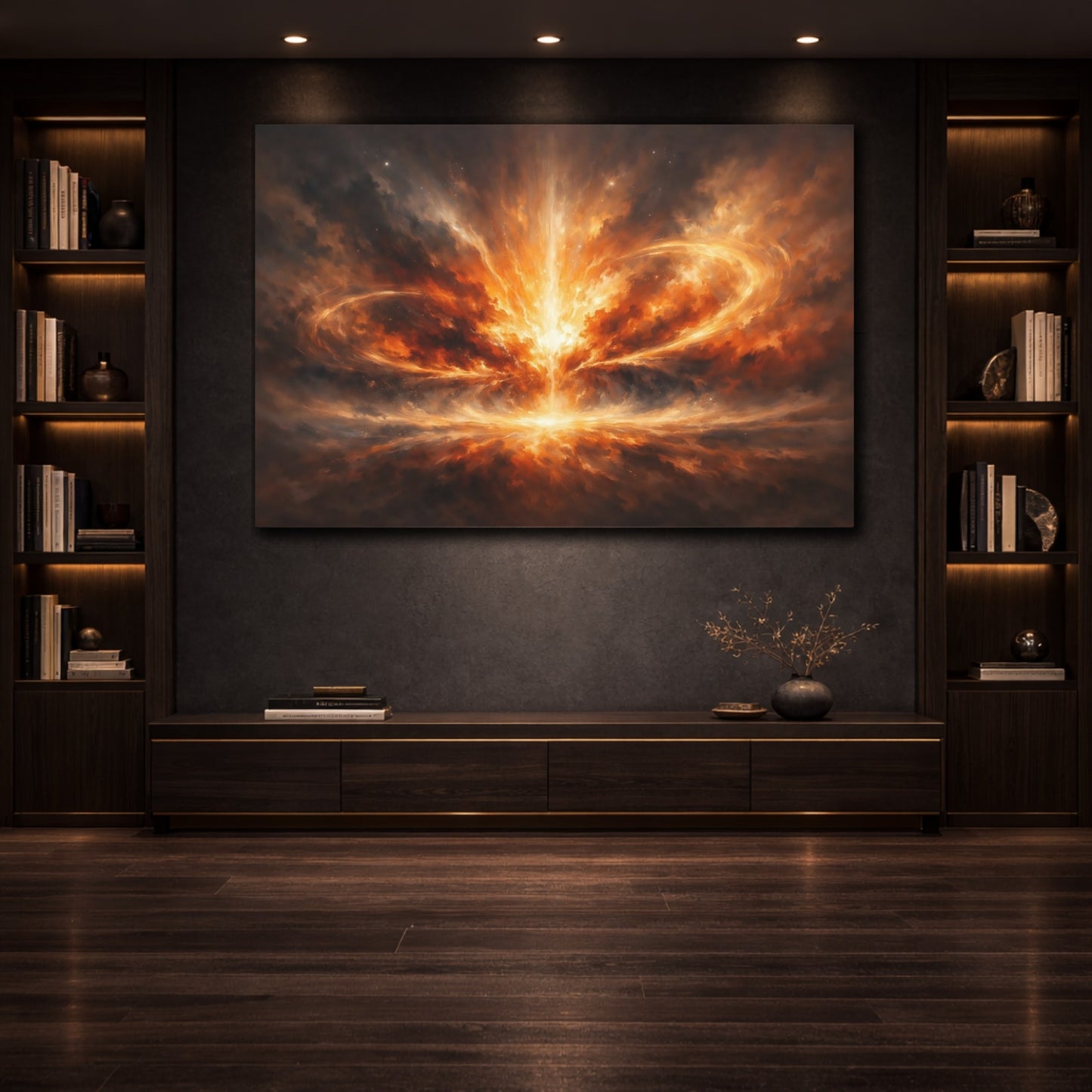 Mockup 3. Abstract Cosmic Energy High Contrast Scene shown as stretched canvas wall art