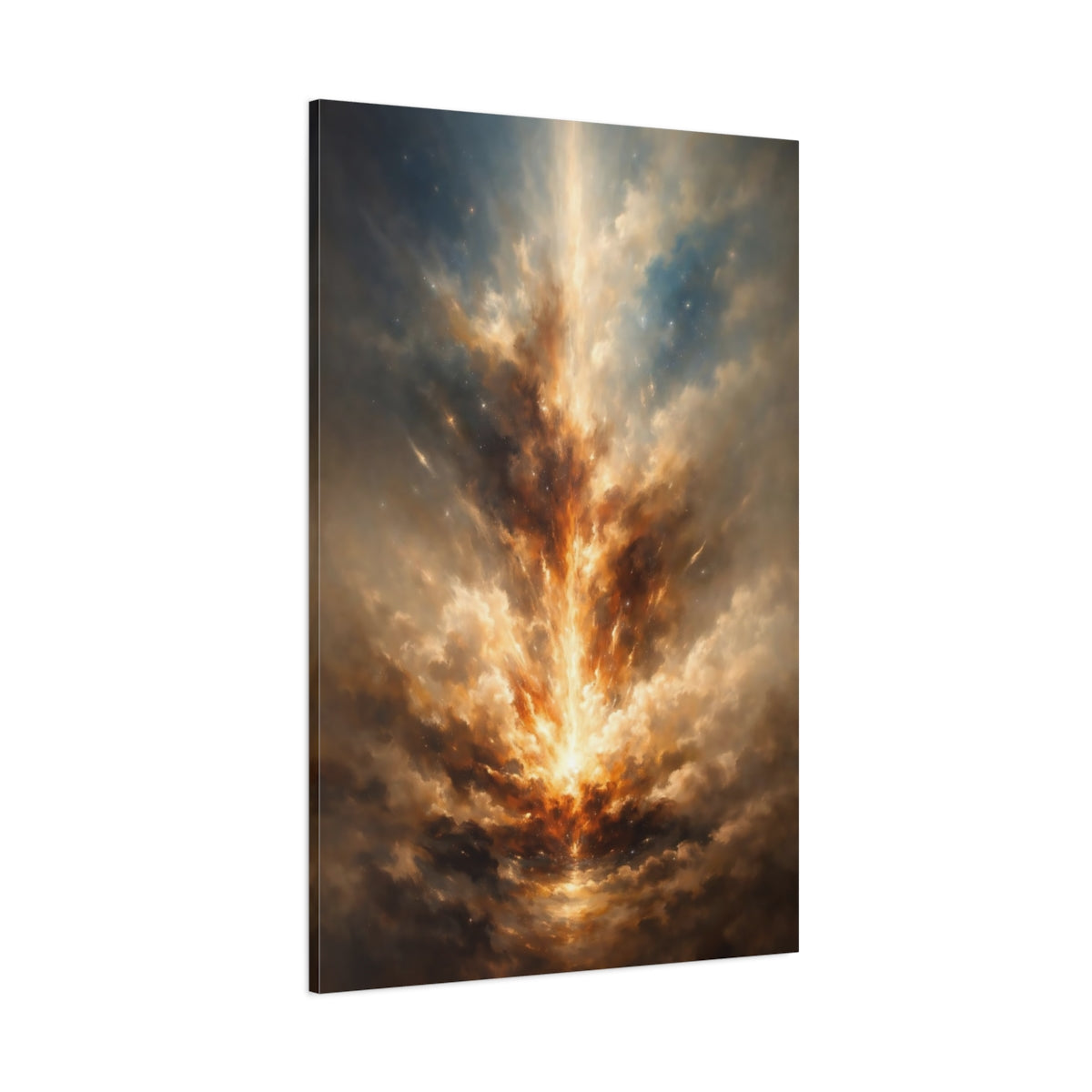 Main Mockup. Abstract Cosmic Light Gold Blue Abstract shown as stretched canvas wall art