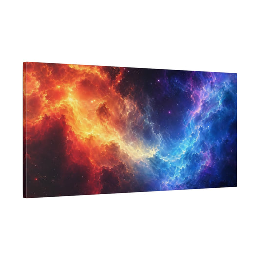 Main Mockup. Abstract Cosmic Nebula Red Blue Nebula shown as stretched canvas wall art