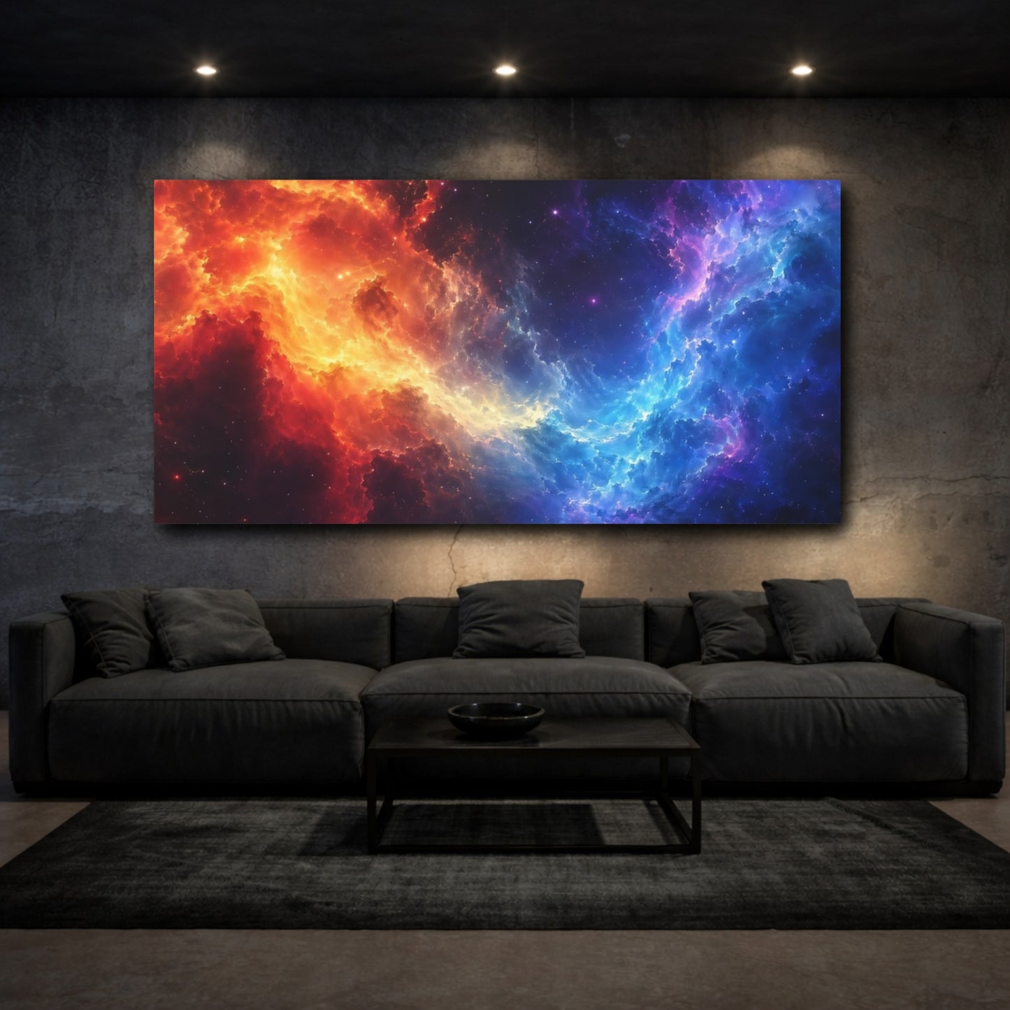 Mockup 2. Abstract Cosmic Nebula Red Blue Nebula shown as stretched canvas wall art