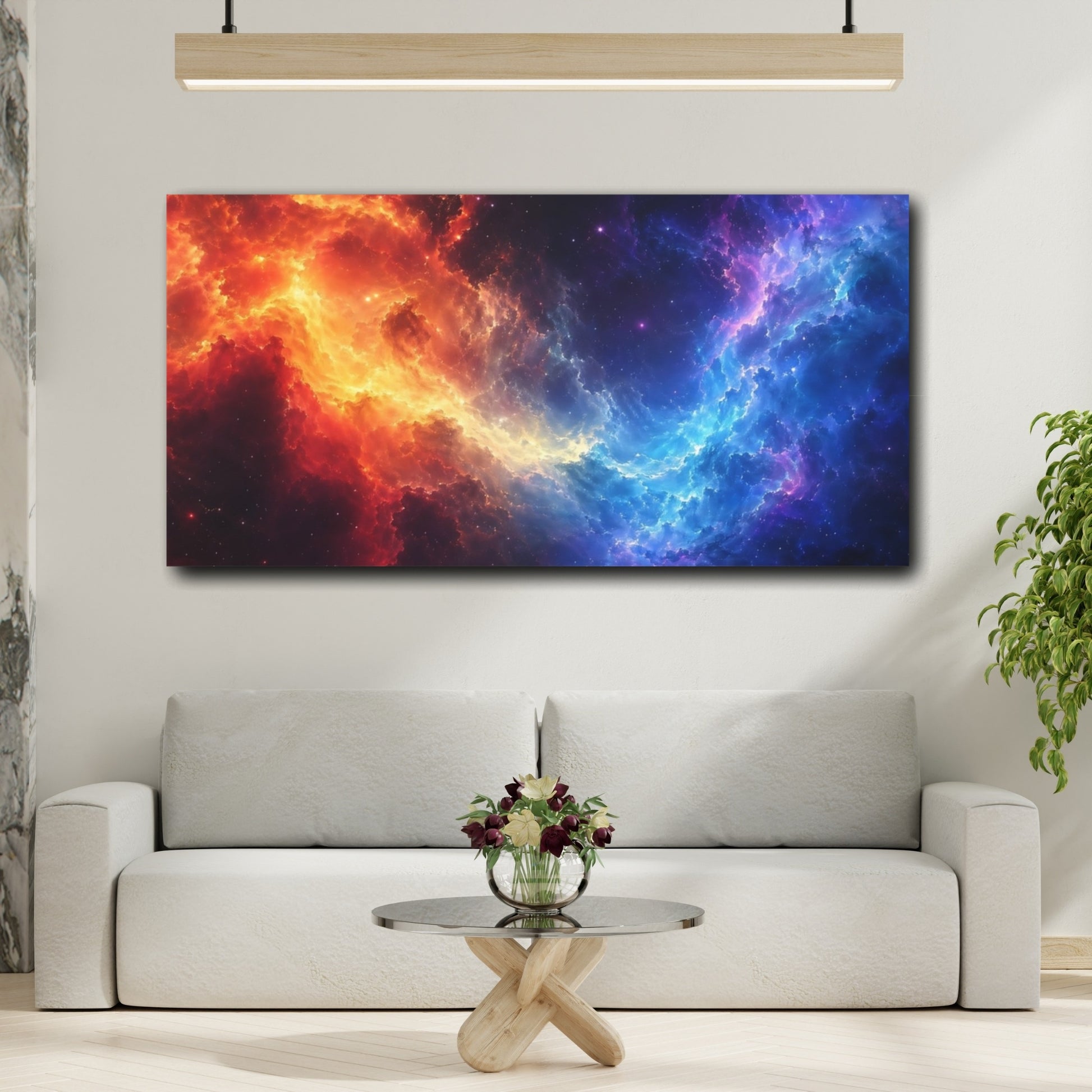 Mockup 3. Abstract Cosmic Nebula Red Blue Nebula shown as stretched canvas wall art