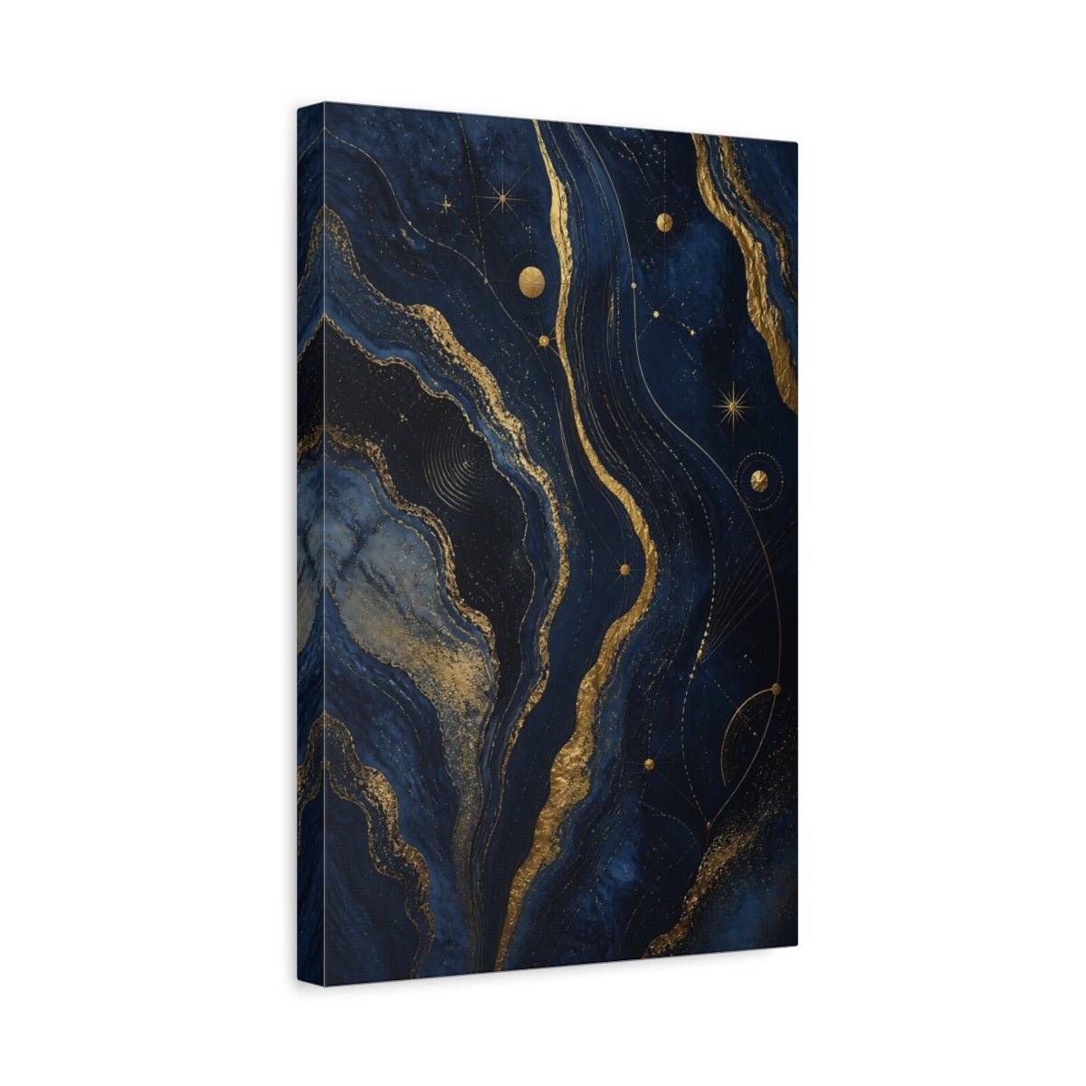 Abstract Cosmic Swirl Navy Gold Canvas Print – Living Room, Above Console Table - YesArtYes