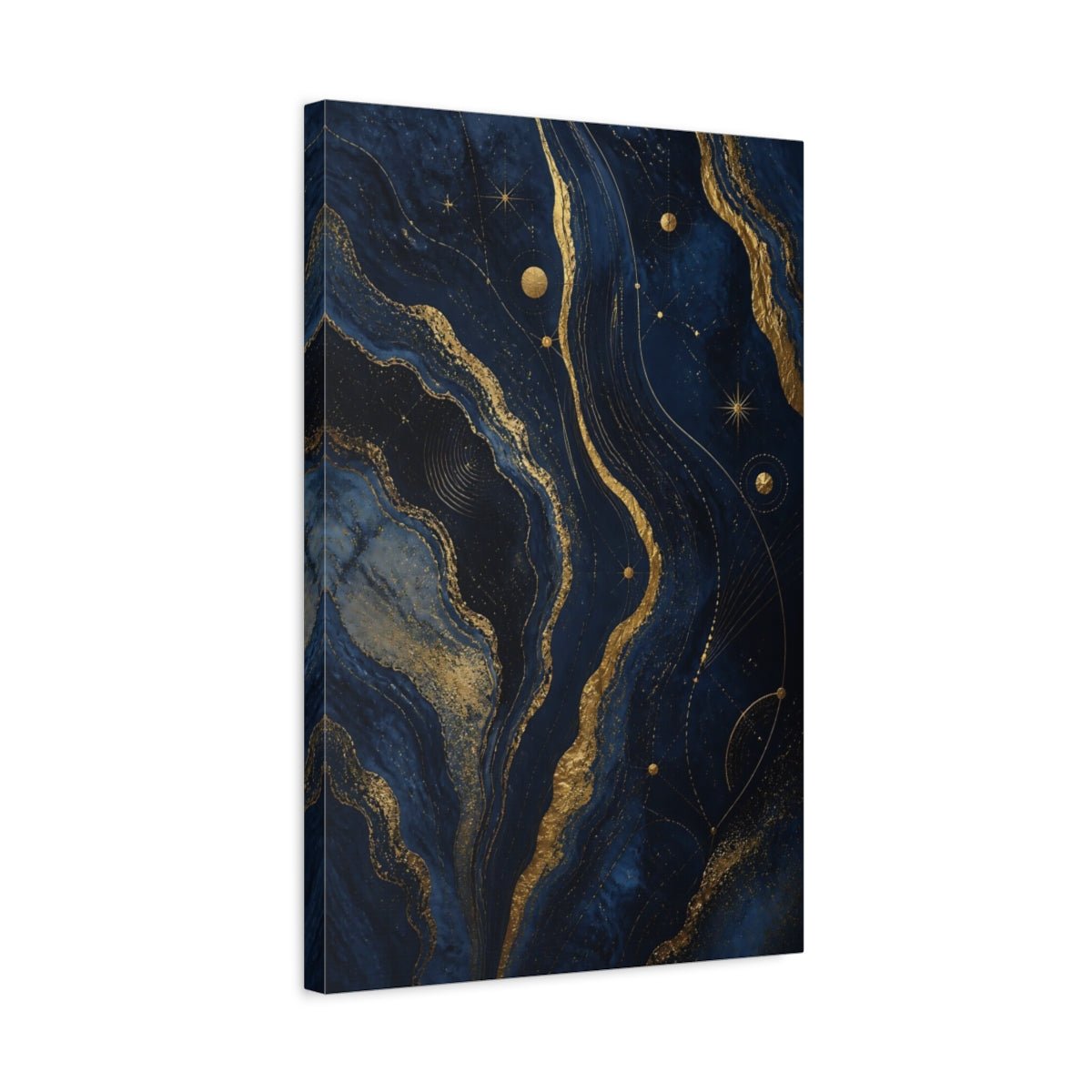 Abstract Cosmic Swirl Navy Gold Canvas Print – Living Room, Above Console Table - YesArtYes