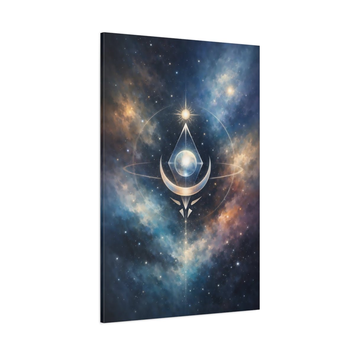 Abstract Cosmic Symbol Celestial Blue Gold - Canvas Wall Art Print - YesArtYes