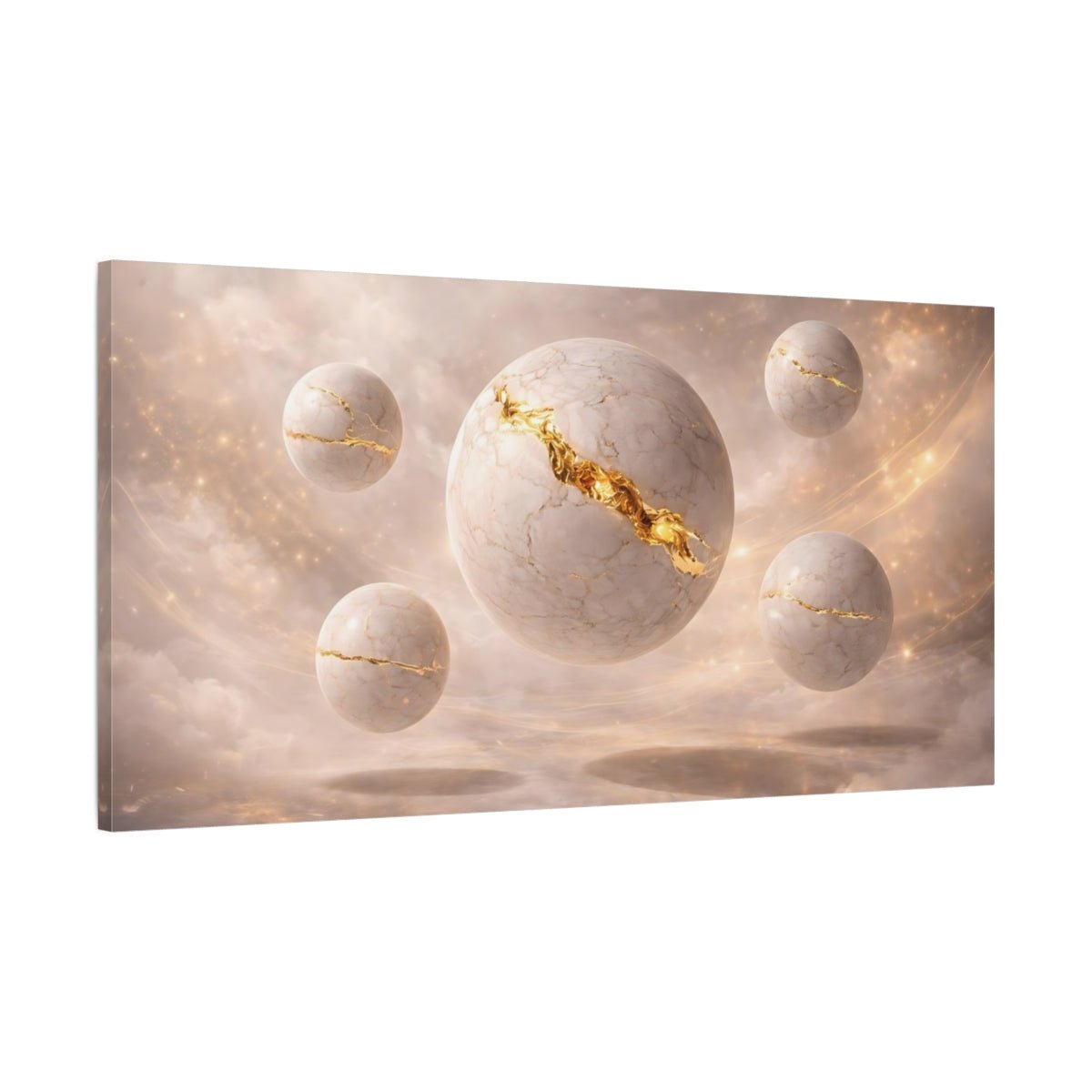 Abstract Cracked Spheres White And Gold - Canvas Wall Art Print - YesArtYes