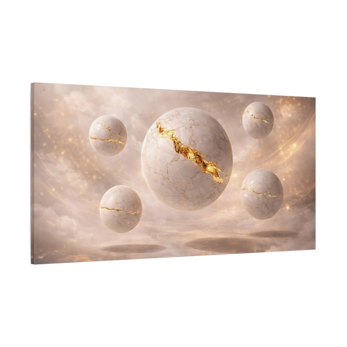 Abstract Cracked Spheres White And Gold - Canvas Wall Art Print - YesArtYes