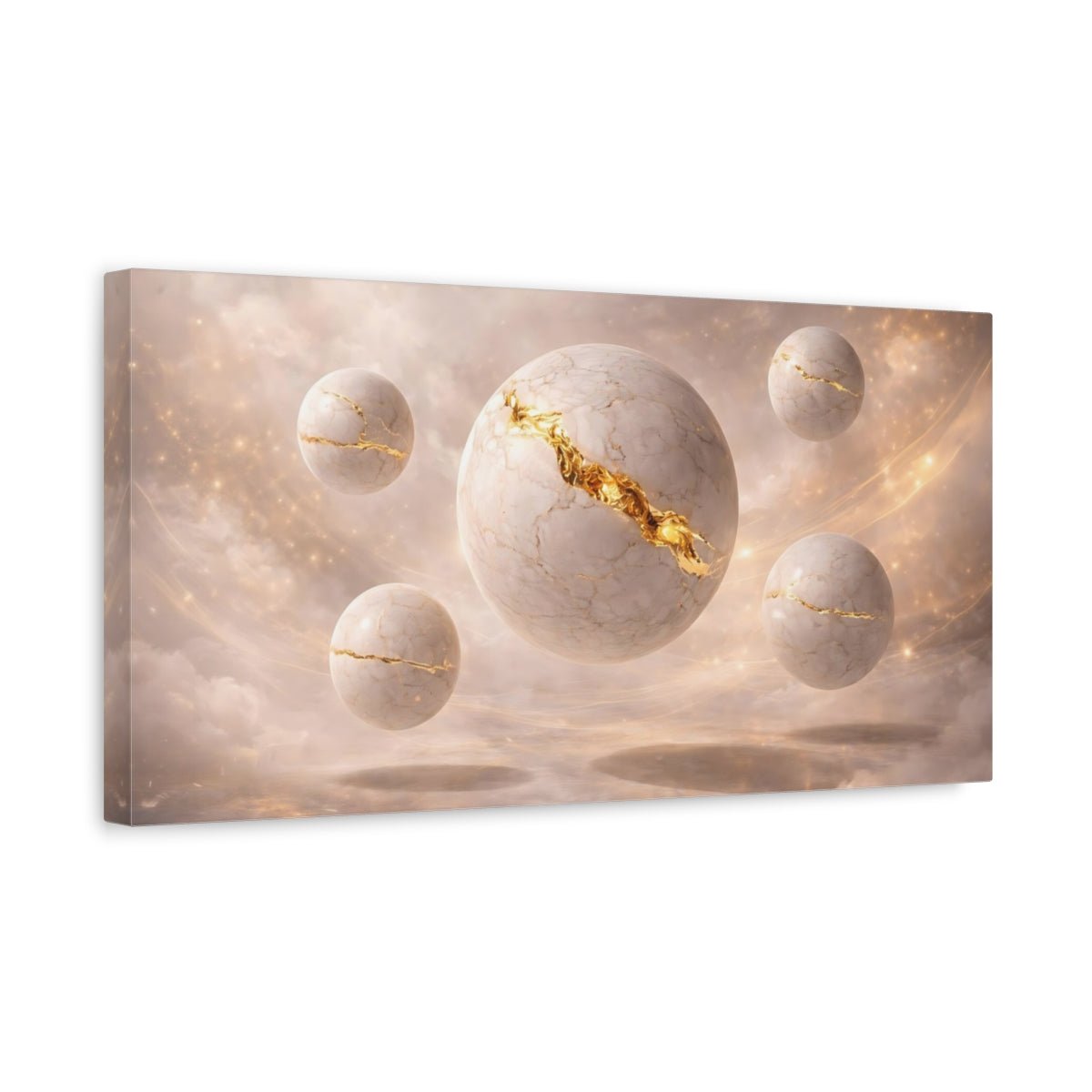 Abstract Cracked Spheres White And Gold - Canvas Wall Art Print - YesArtYes