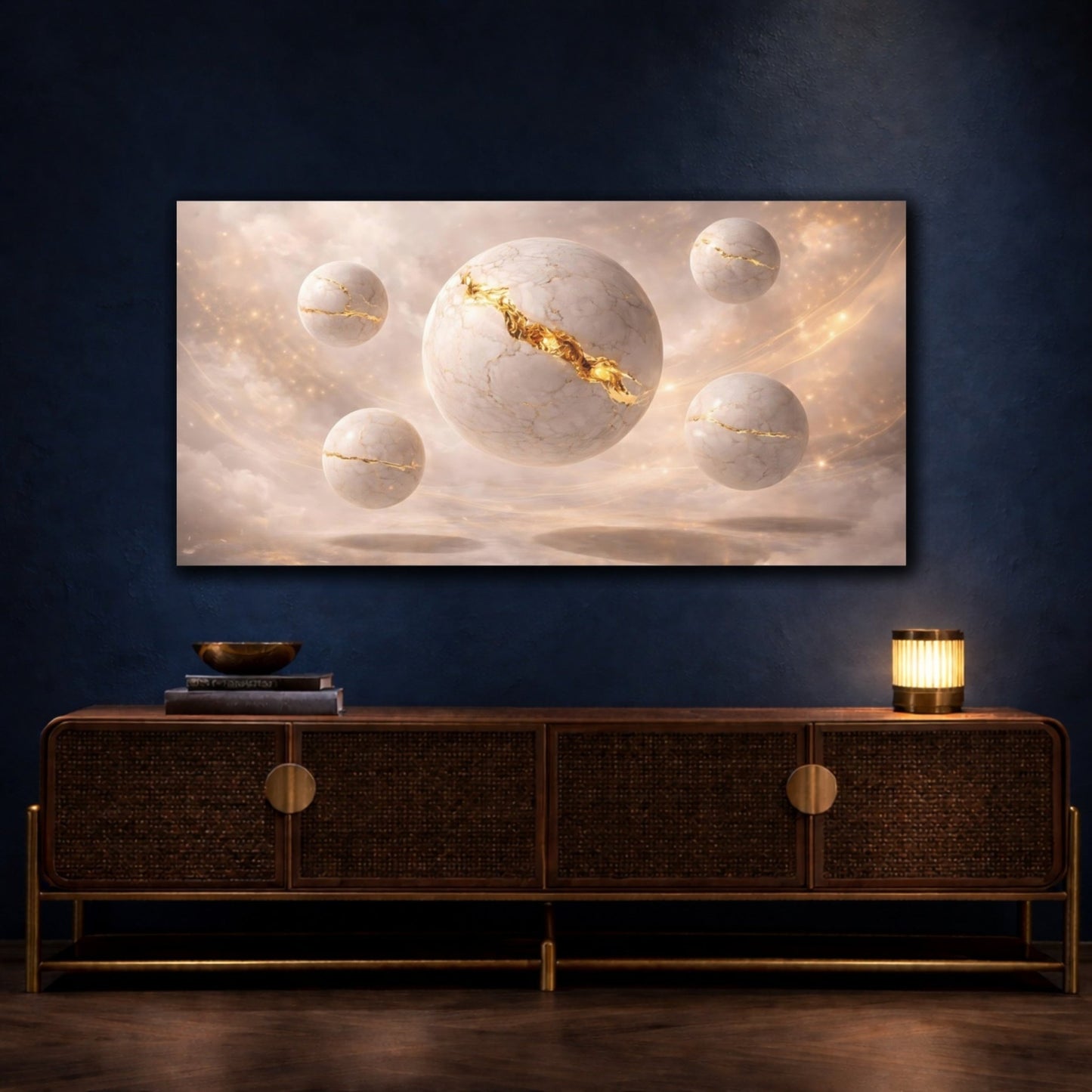 Abstract Cracked Spheres White And Gold - Canvas Wall Art Print - YesArtYes