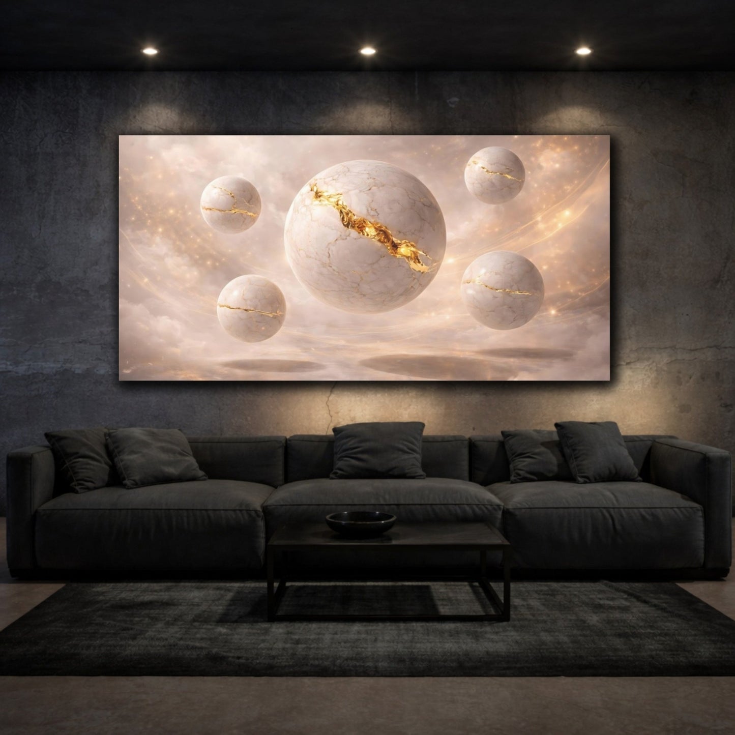 Abstract Cracked Spheres White And Gold - Canvas Wall Art Print - YesArtYes