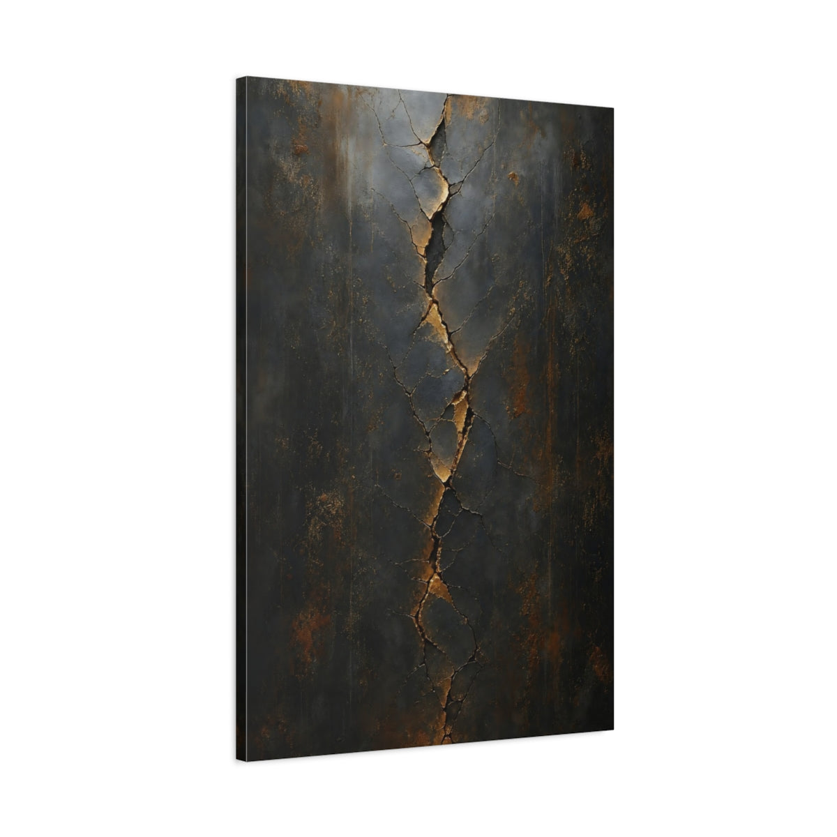 Main Mockup. Abstract Cracked Texture Dark Gold Cracks shown as stretched canvas wall art