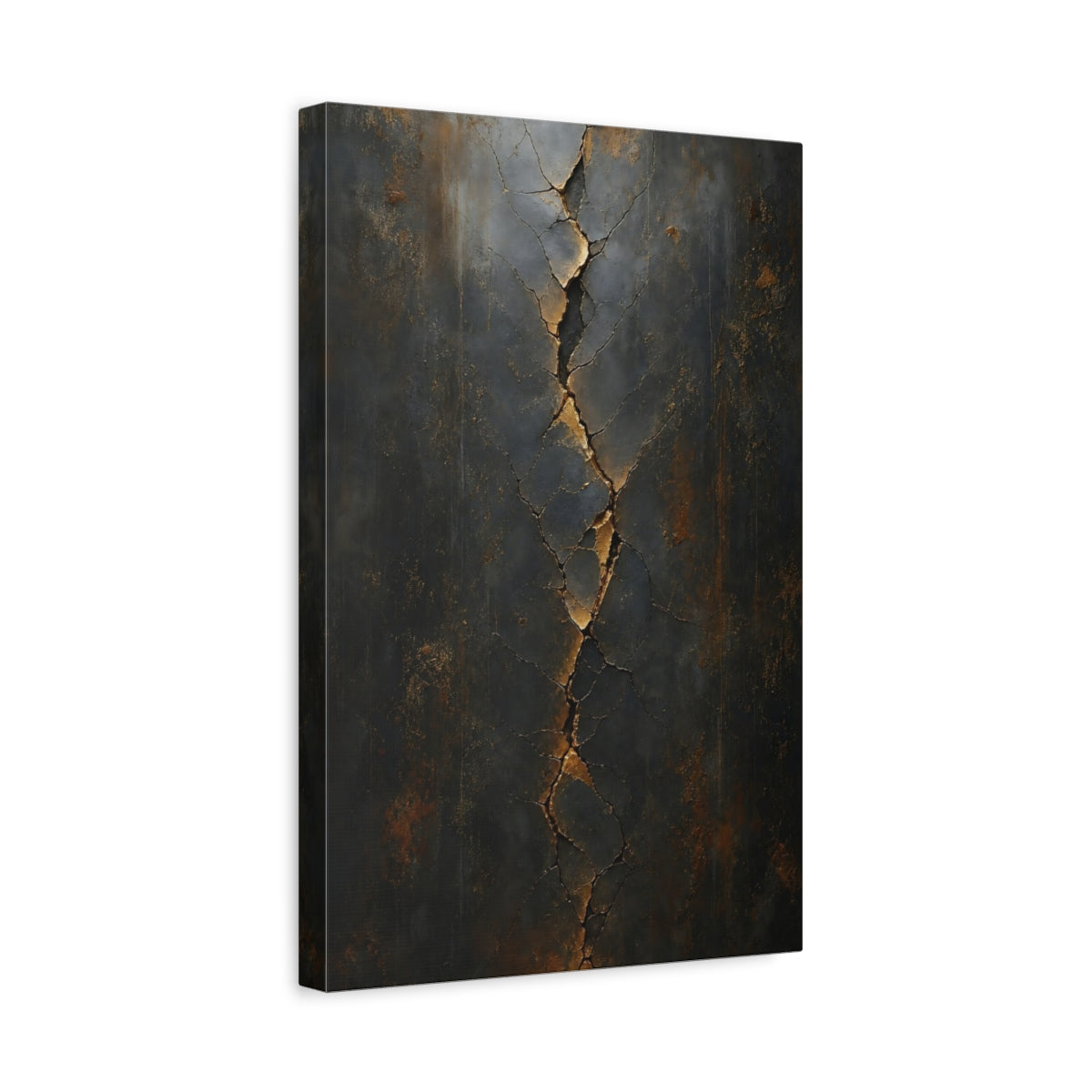 Side Mockup 4. Abstract Cracked Texture Dark Gold Cracks shown as stretched canvas wall art