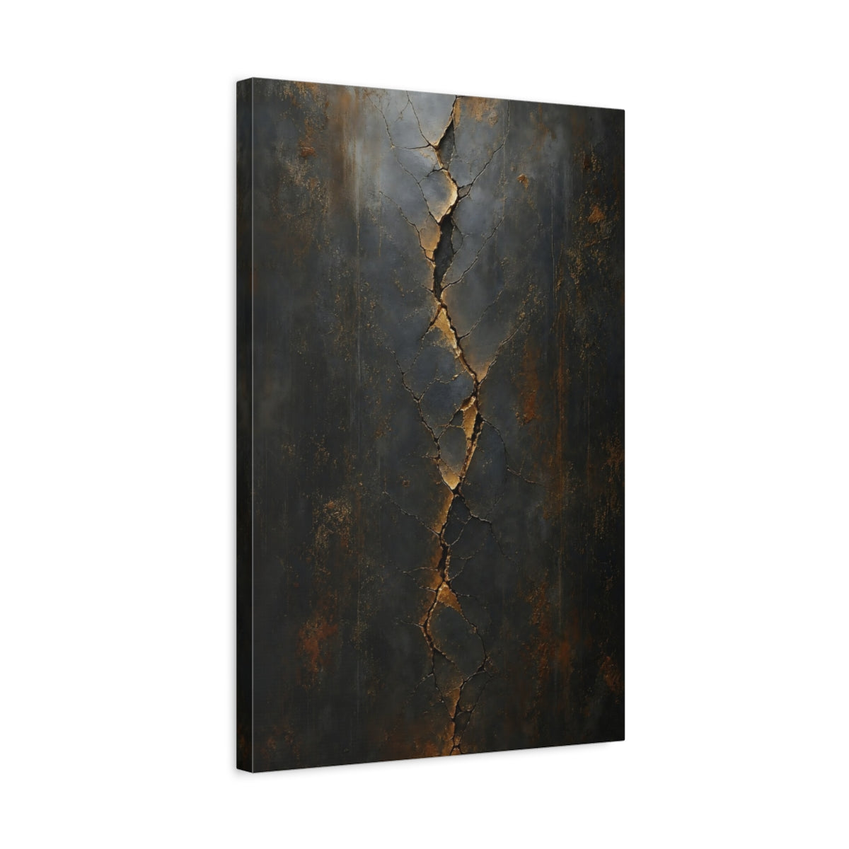 Side Mockup 3. Abstract Cracked Texture Dark Gold Cracks shown as stretched canvas wall art