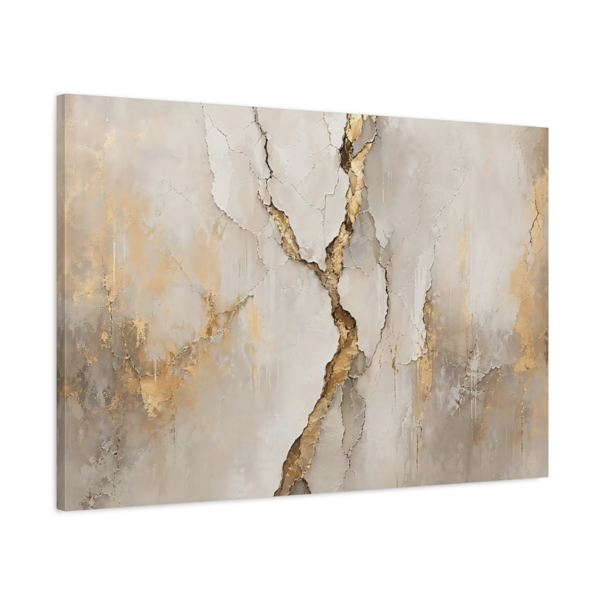 Main Mockup. Abstract Cracked Texture Gold And Beige shown as stretched canvas wall art