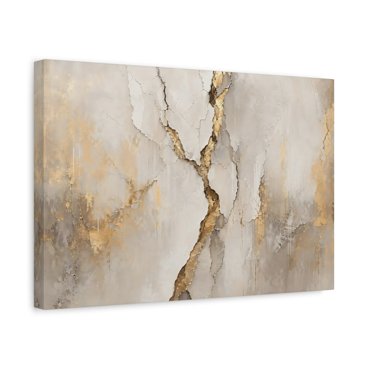 Side Mockup 4. Abstract Cracked Texture Gold And Beige shown as stretched canvas wall art