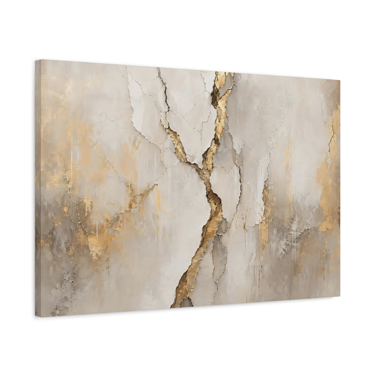 Side Mockup 2. Abstract Cracked Texture Gold And Beige shown as stretched canvas wall art