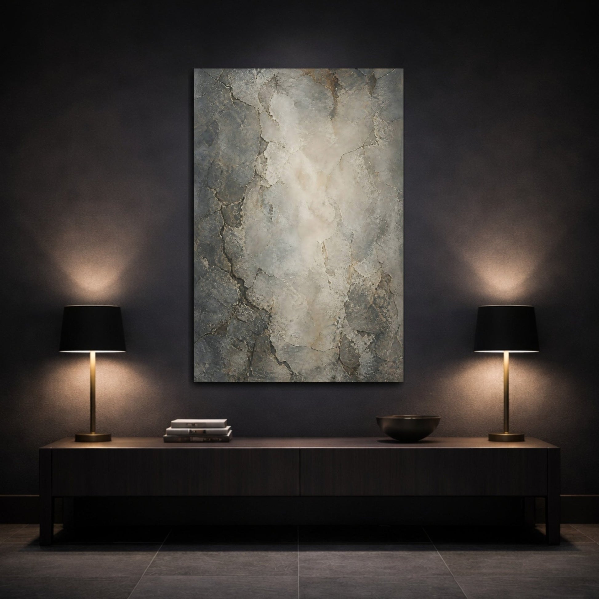 Abstract Cracked Texture Gray And Brown Canvas Wall Art Print – Living Room Decor, Above Console Table - YesArtYes